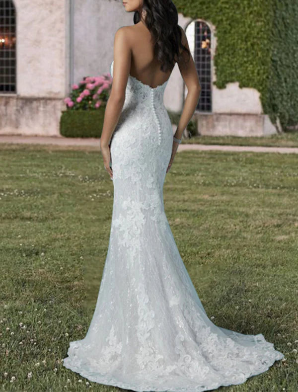 Luolandi Engagement Formal Wedding Dresses Two Piece Sweetheart Strapless Court Train Lace Bridal Gowns With Sequin Appliques Elegant