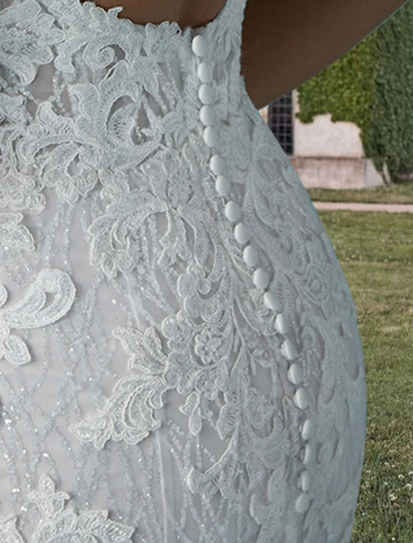 Luolandi Engagement Formal Wedding Dresses Two Piece Sweetheart Strapless Court Train Lace Bridal Gowns With Sequin Appliques Elegant