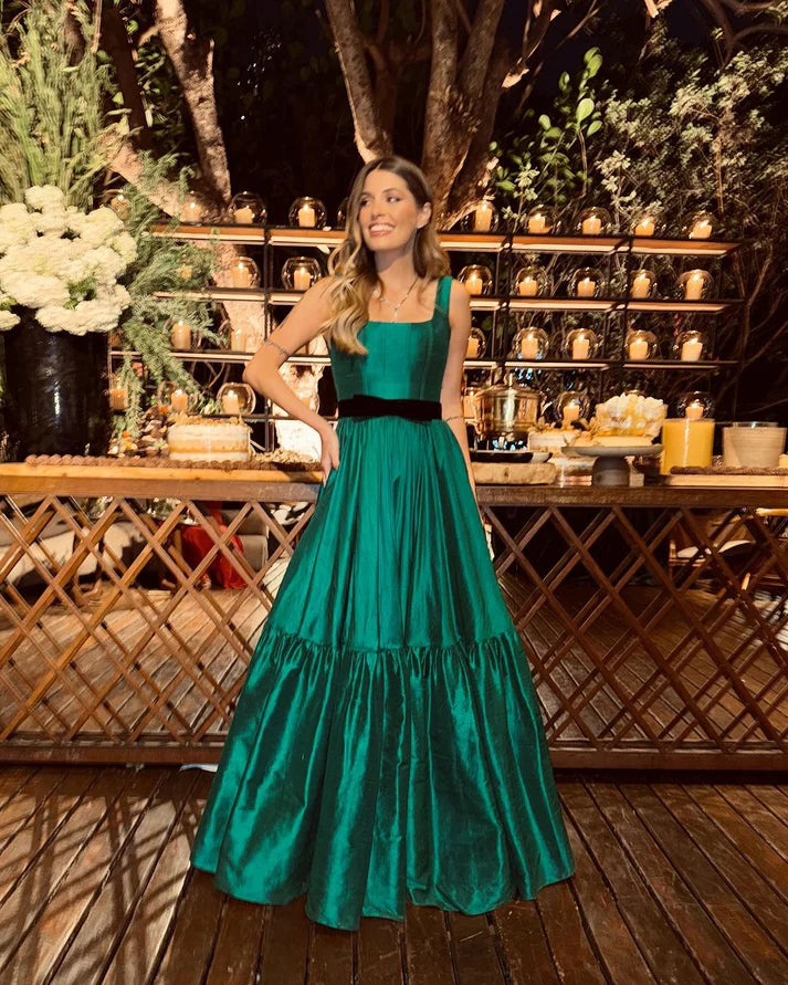 Luolandi Dress A Line Green Satin Long Prom Dress Elegant Wedding Guest Dress Charming Evening Party Dress