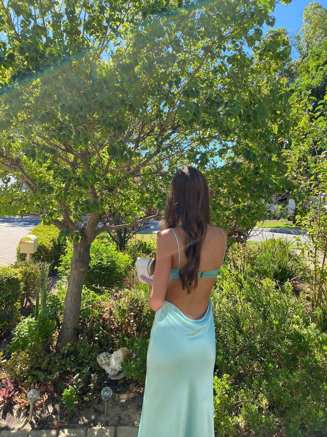 Luolandi Cute Blue Spaghetti Straps Backless Long Prom Dress Wedding Guest Dress Charming Evening Party Dress