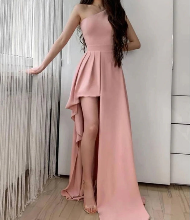 Luolandi Simple Pink One Shoulder Long Prom Dress Evening Dress Elegant Party Dress Formal Dress
