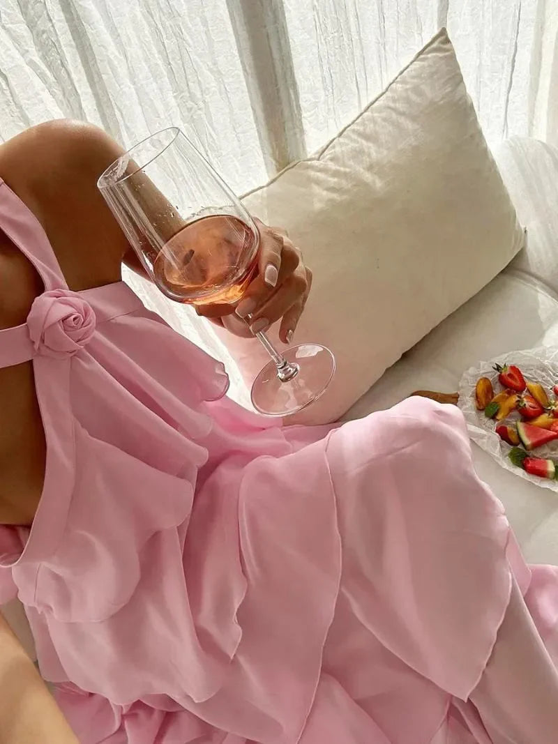 Luolandi Elegant Flower Halter Neck Sleeveless Long Prom Dress Charming Evening Party Dress Vacation Beach Dress