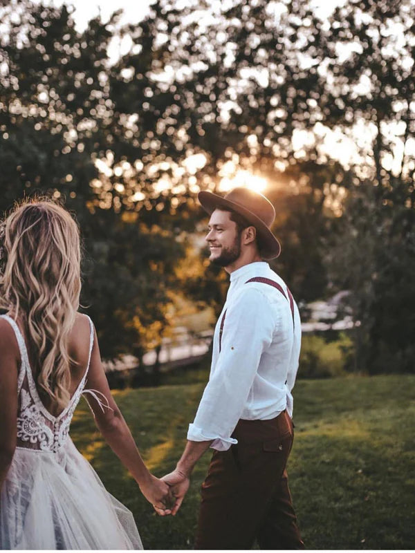 Luolandi Marvelous Backless V-neck A-line Wedding Dresses Appliques Tulle Bridal Gowns Sexy