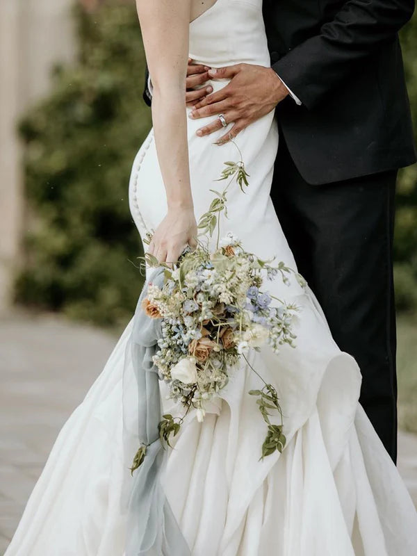 Luolandi Fabulous Mermaid Satin Spaghetti Straps Backless V-Neck Simple Wedding Dresses