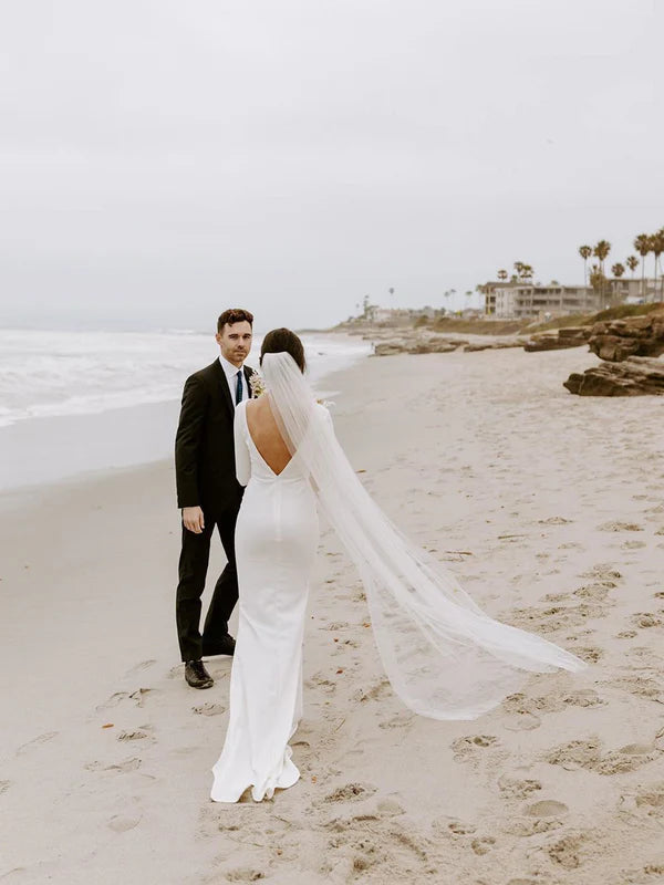 Luolandi Simple Longsleeves Backless Satin Wedding Dresses Mermaid Bridal Gowns Elegant