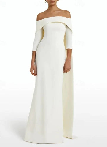 Luolandi Sheath / Column Evening Gown Off Shoulder Solid Color Elegant Formal Dress