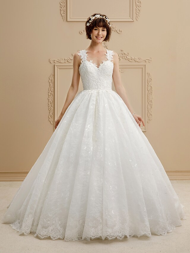 Luolandi Ball Gown Wedding Dresses Sweetheart Neckline Tulle All Over Lace Regular Straps Glamorous Illusion Detail