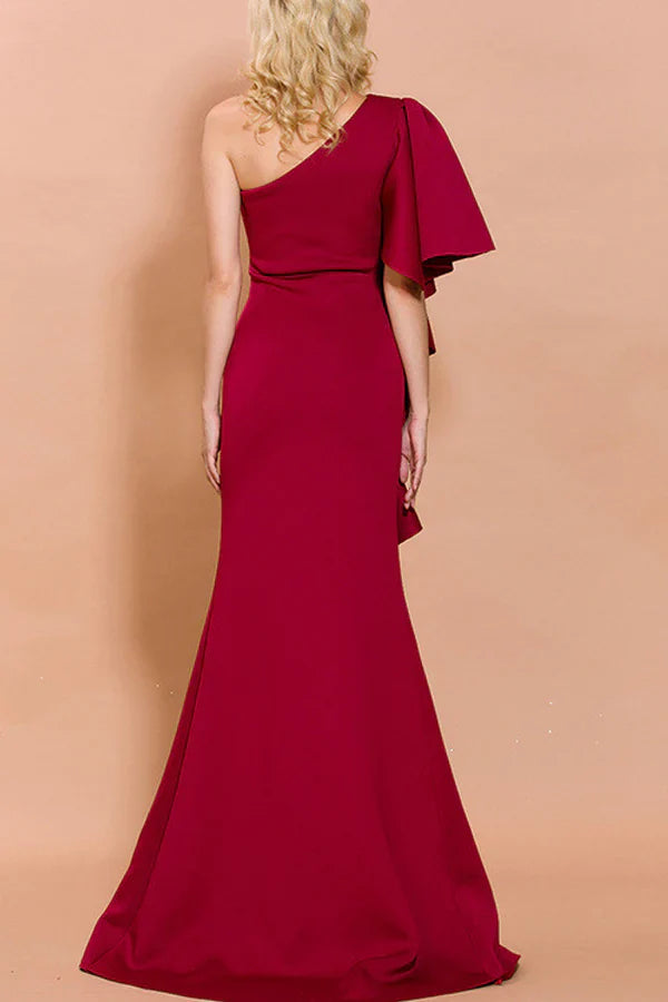 Luolandi One Shoulder Wedding guest Dress Long Evening Party Dress With Slit Solid Color