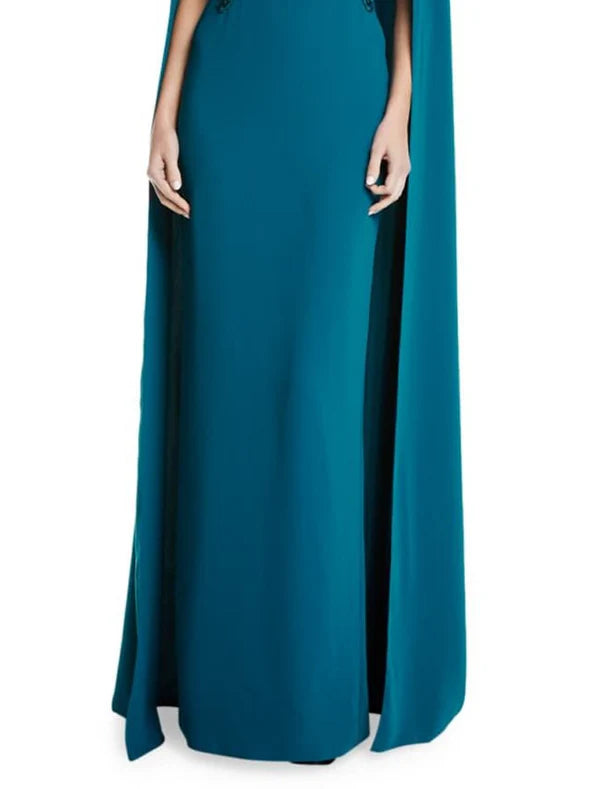 Luolandi Sheath / Column Evening Gown Elegant Dress Wedding Guest Wedding Party Floor Length Sleeveless Jewel Neck Capes Chiffon Mother of the Bride Dress