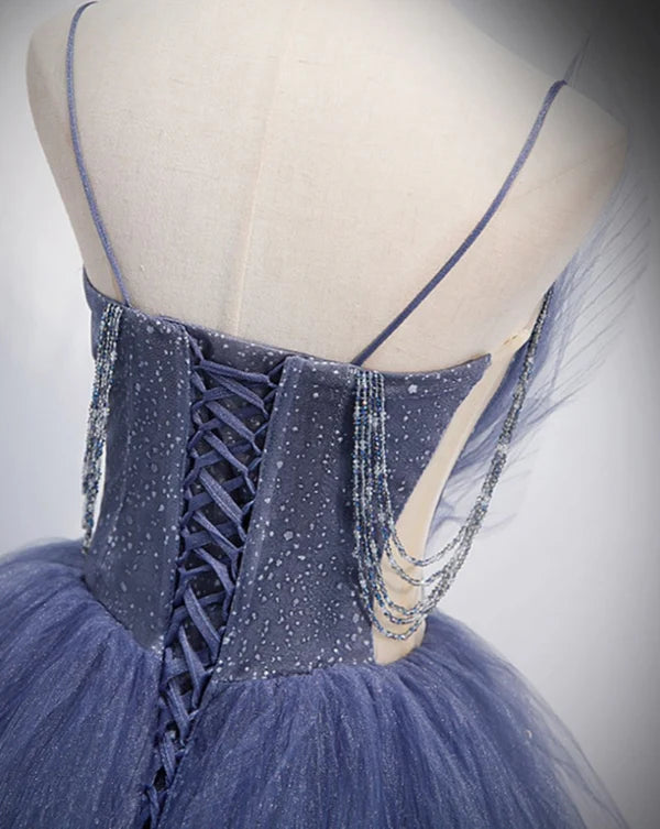 Luolandi Elegant Party Dress Stunning Ballgown Ruffled Tulle Long Prom Dress with Train Sparkly