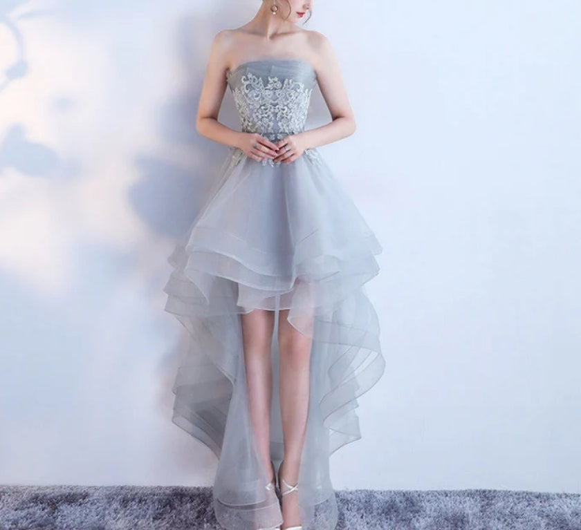 Luolandi Fashionable A Line Strapless Tulle High Low Party Dress Short New Prom Dress Homecoming Dress