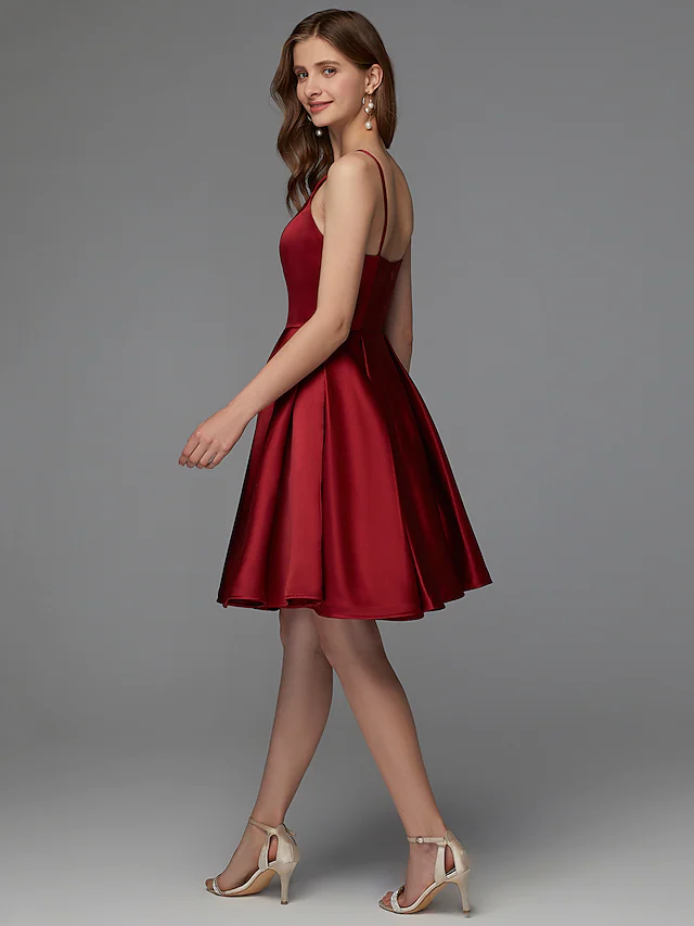 Luolandi A-Line Hot Homecoming Cocktail Party Valentine's Day Dress V Neck Sleeveless Short Mini Satin