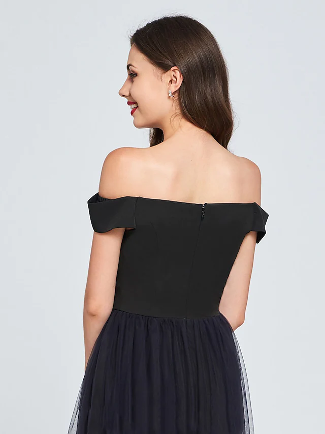 Luolandi Minimalist Sexy Engagement Cocktail Party Dress Off Shoulder Sleeveless Short Mini Tulle