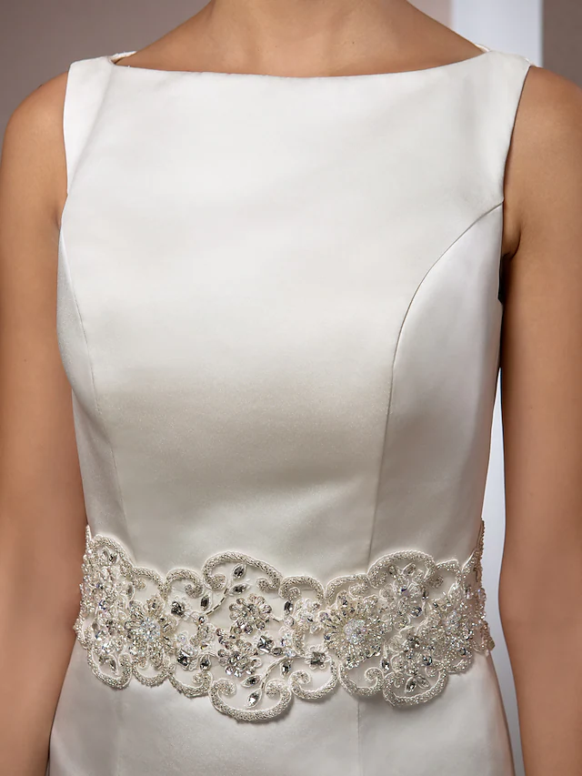 Luolandi Wedding Dresses Bateau Neck Cathedral Train Satin Regular Straps Vintage Inspired