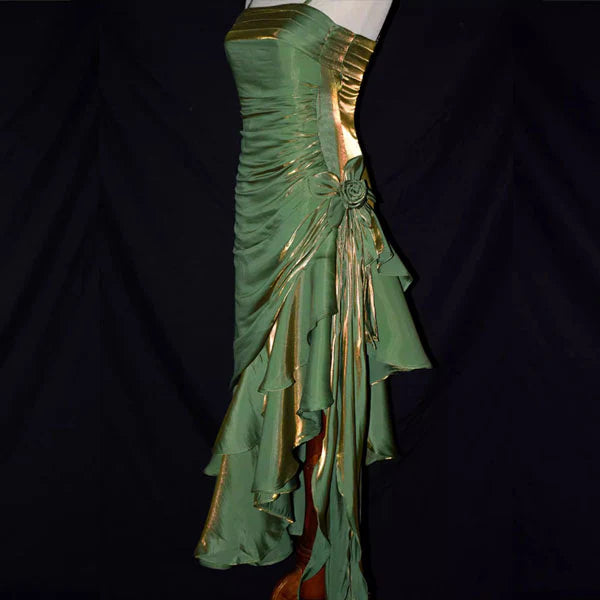 Luolandi Vintage Spaghetti Straps Floral Asymmetrical Hem Long Prom Dress Charming Evening Party Dress