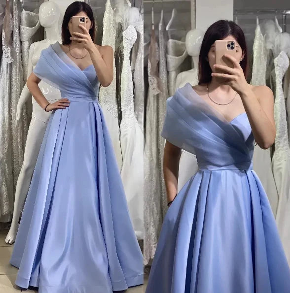 Luolandi Lavender One Shoulder A-Line Satin Long Prom Dress Elegant Evening Dress