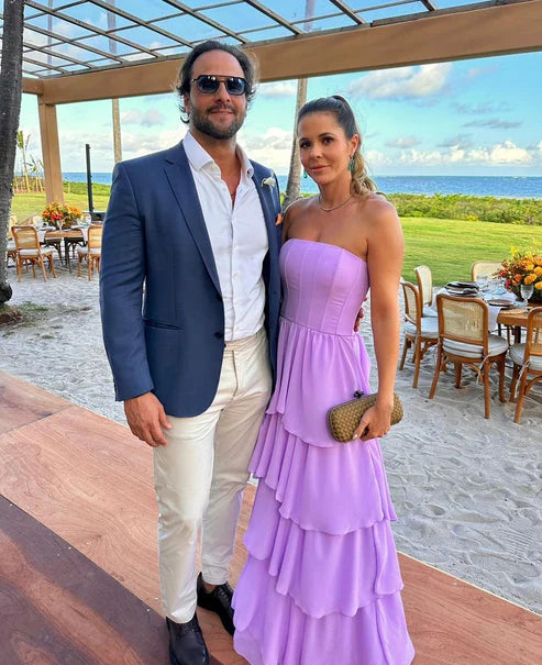 Luolandi Dress Strapless A Line Purple Long Prom Dress Layered Wedding Guest Dress Elegant Evening Party Dress