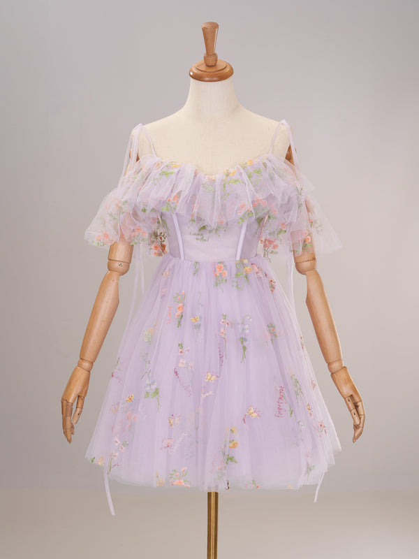 Luolandi Sweetheart A Line Off the Shoulder Homecoming Dress with Ruffles Beautiful Flowers Graduation Dress