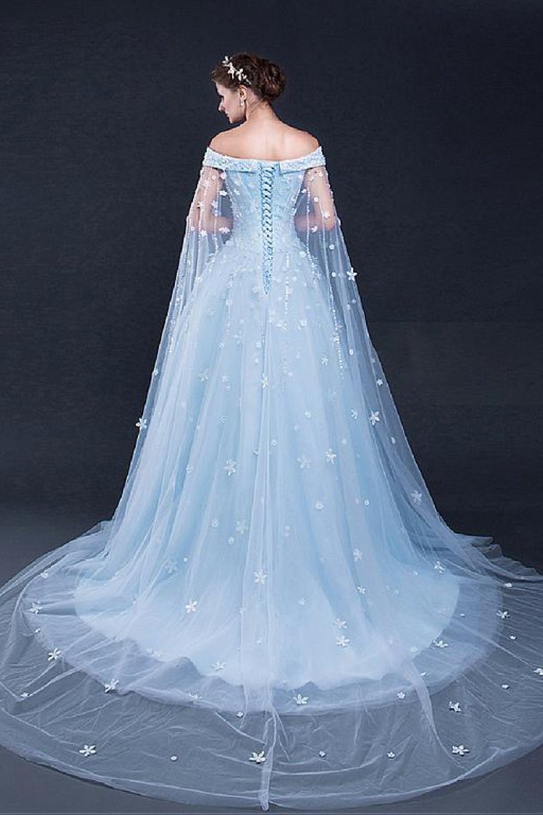 Luolandi Light Sky Blue Prom Dresses Sweep/Brush Train Tulle Prom Dress/Evening Dress Beautiful