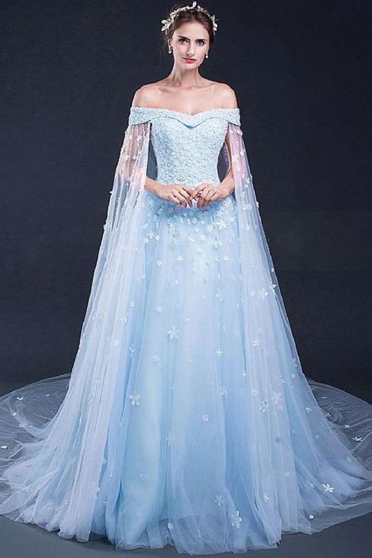 Luolandi Light Sky Blue Prom Dresses Sweep/Brush Train Tulle Prom Dress/Evening Dress Beautiful
