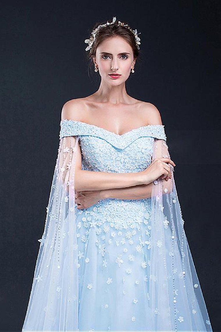 Luolandi Light Sky Blue Prom Dresses Sweep/Brush Train Tulle Prom Dress/Evening Dress Beautiful