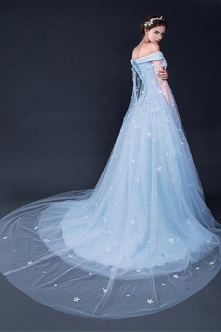 Luolandi Light Sky Blue Prom Dresses Sweep/Brush Train Tulle Prom Dress/Evening Dress Beautiful