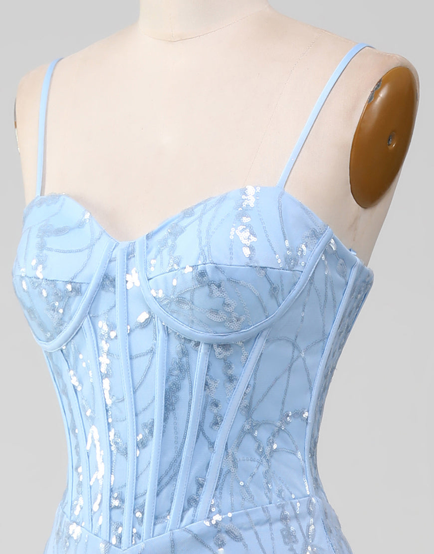 Luolandi Sparkly Light Blue Mermaid Long Prom Dress With Appliques Charming Evening Dress