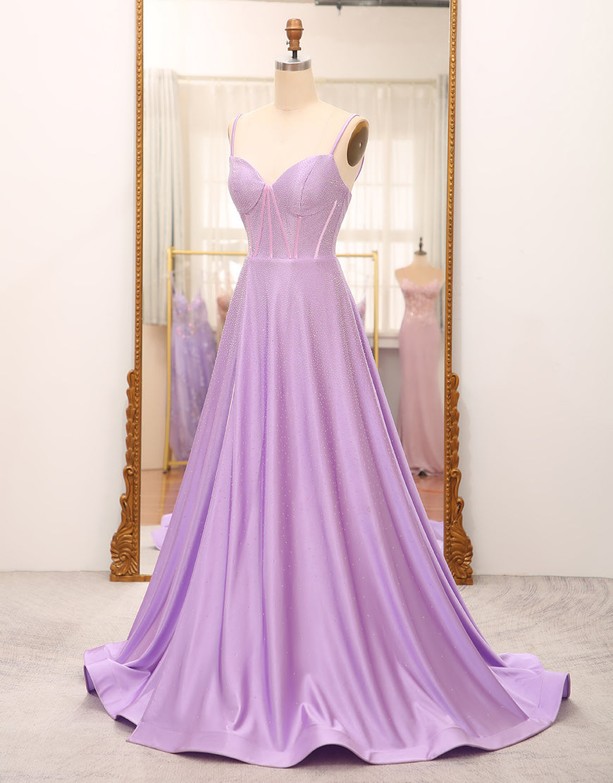Luolandi Sparkly Lilac A-Line Corset Prom Dresses with Rhinestones Floor Length