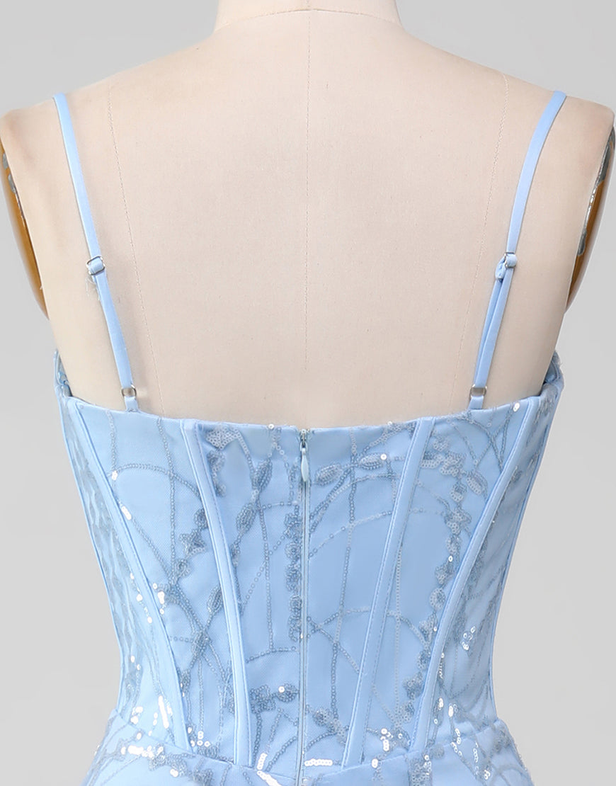 Luolandi Sparkly Light Blue Mermaid Long Prom Dress With Appliques Charming Evening Dress