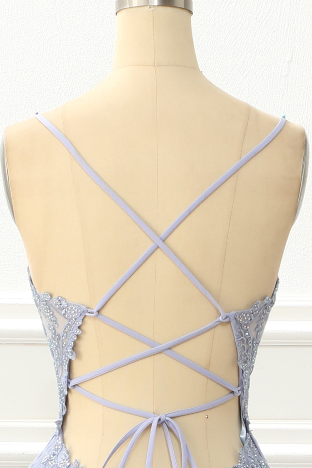 Luolandi Spaghetti Straps Tulle Lavender Prom Dress With Appliques Floor Length Beautiful