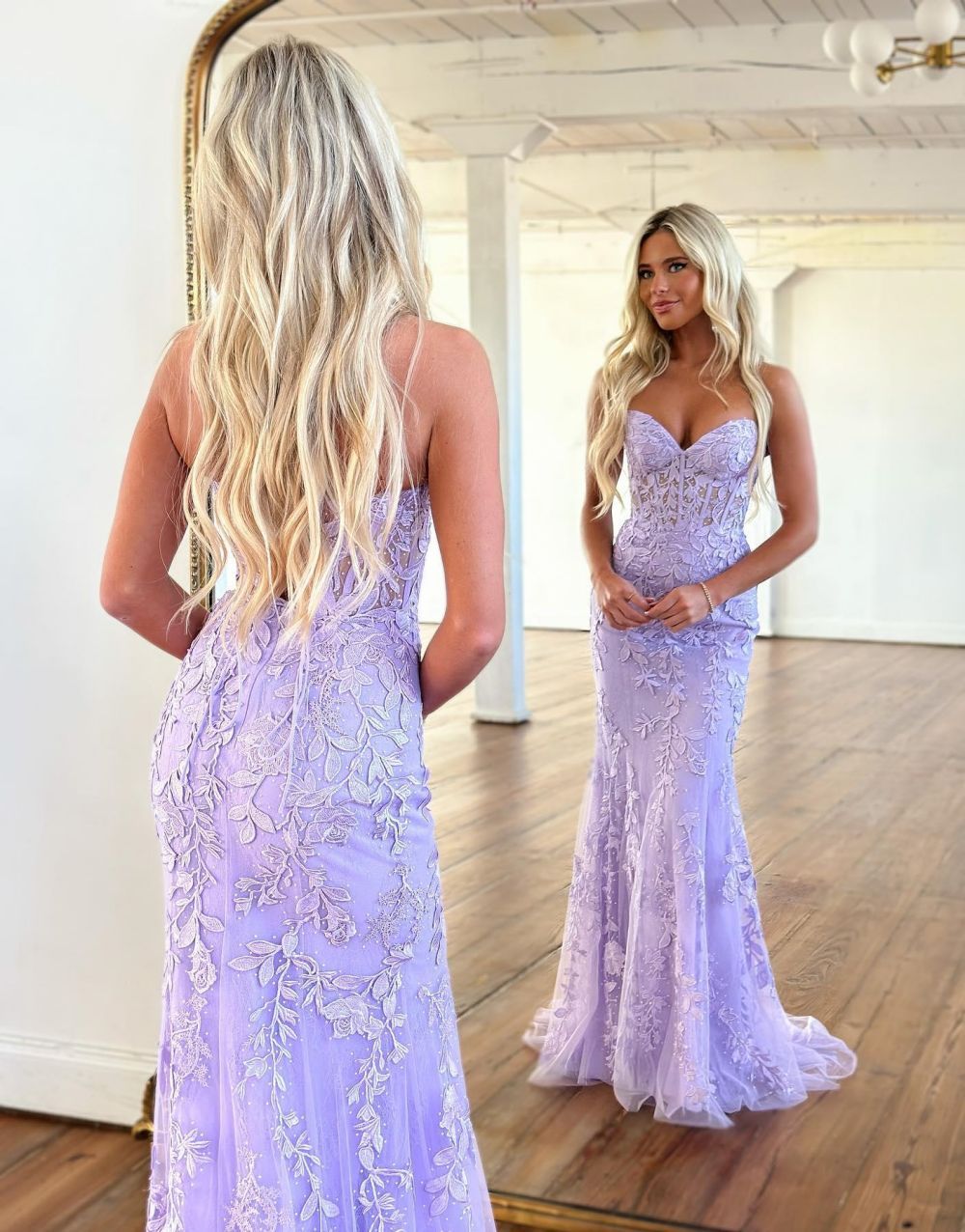 Luolandi Lilac Mermaid Corset Back Long Prom Dress With Appliques