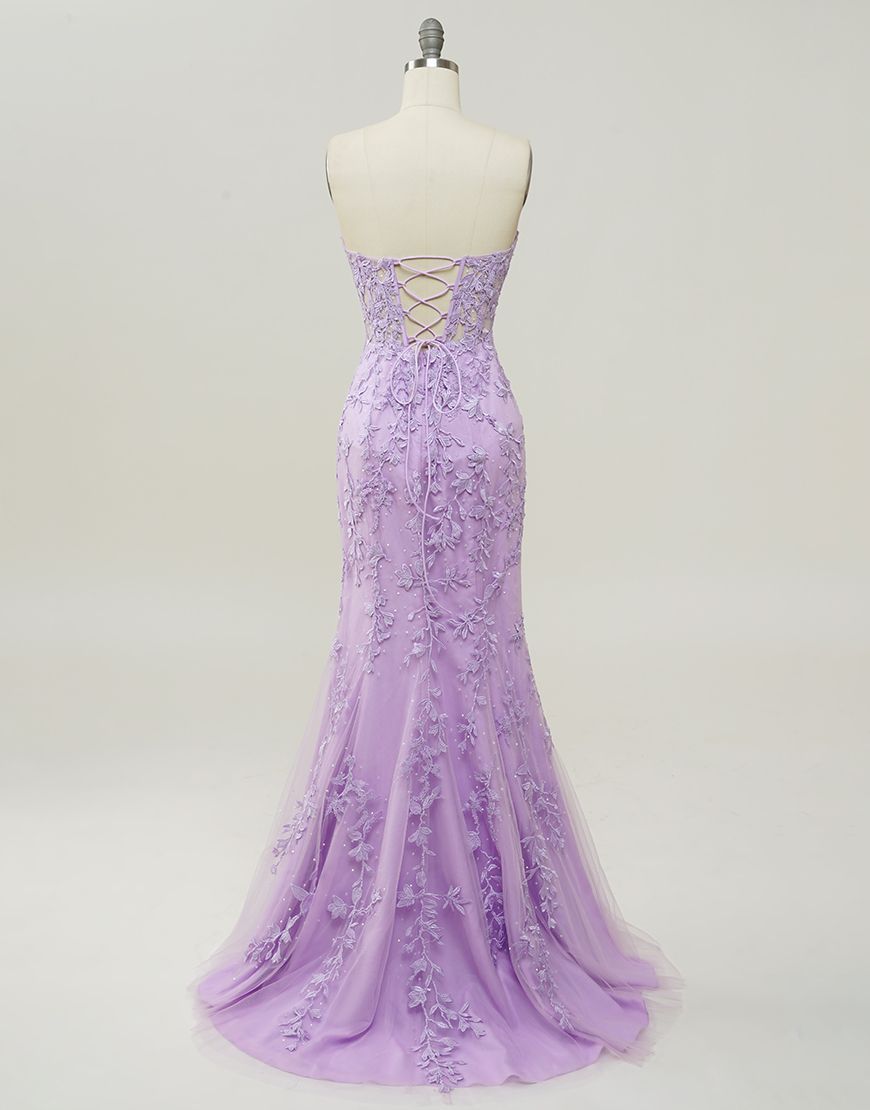Luolandi Lilac Mermaid Corset Back Long Prom Dress With Appliques