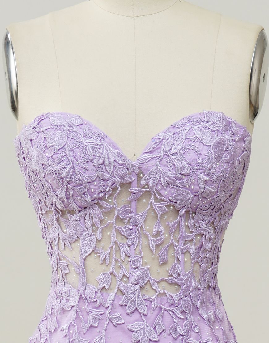 Luolandi Lilac Mermaid Corset Back Long Prom Dress With Appliques