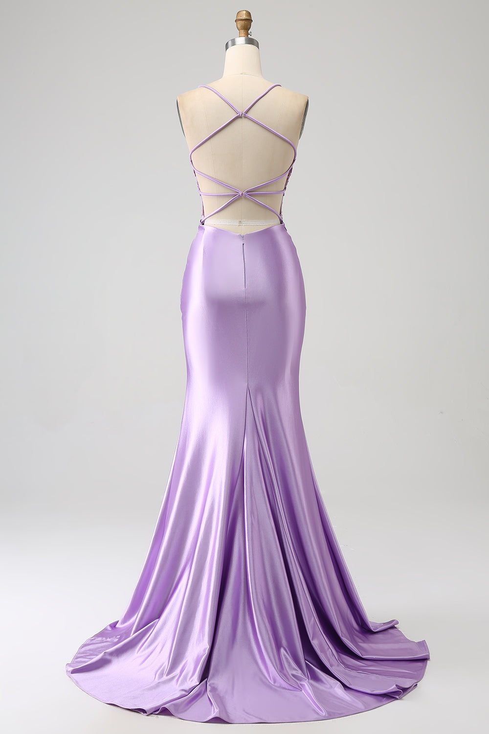 Luolandi Stylish Lilac Mermaid Spaghetti Straps Long Prom Dress with Appliques Slit Sexy Evening Dresses