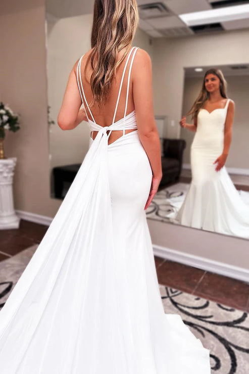 Luolandi Long Chiffon Boho Wedding Dress Sweetheart Backless Sleeveless Ivory
