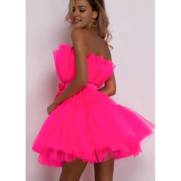 Luolandi Lovely A-Line Strapless Tulle Homecoming Dress Short Graduation Dress Cute Birthday Party Dress Sweet Mini Dress