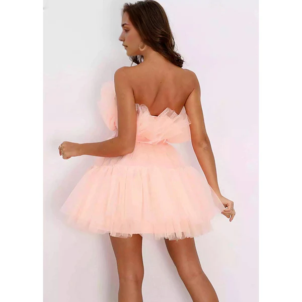 Luolandi Lovely A-Line Strapless Tulle Homecoming Dress Short Graduation Dress Cute Birthday Party Dress Sweet Mini Dress
