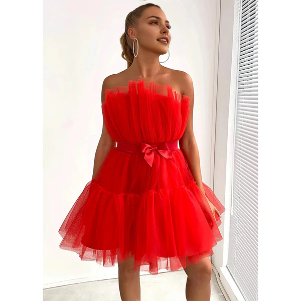 Luolandi Lovely A-Line Strapless Tulle Homecoming Dress Short Graduation Dress Cute Birthday Party Dress Sweet Mini Dress