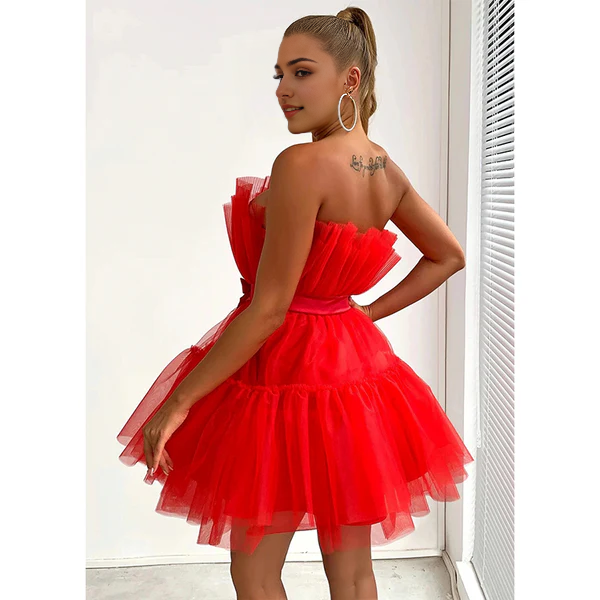 Luolandi Lovely A-Line Strapless Tulle Homecoming Dress Short Graduation Dress Cute Birthday Party Dress Sweet Mini Dress