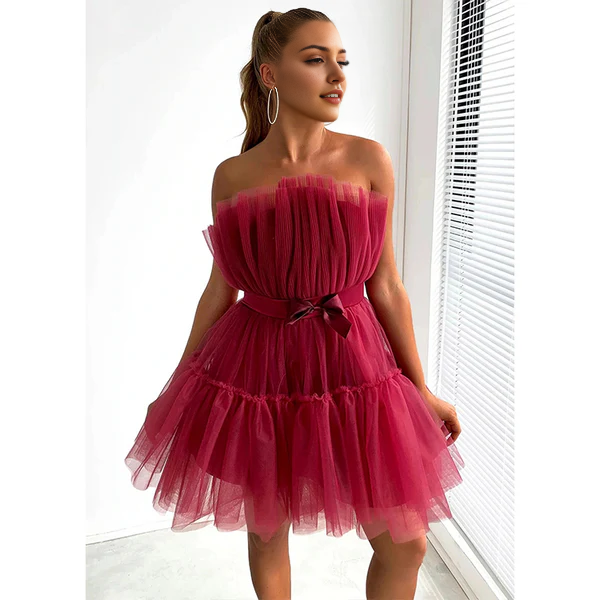 Luolandi Lovely A-Line Strapless Tulle Homecoming Dress Short Graduation Dress Cute Birthday Party Dress Sweet Mini Dress