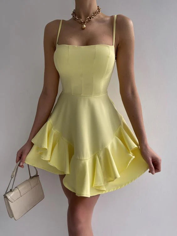 Luolandi Lovely A Line Spaghetti Straps Sleeveless Homecoming Dress Short Vacation Beach Dress Cute Birthday Party Dress