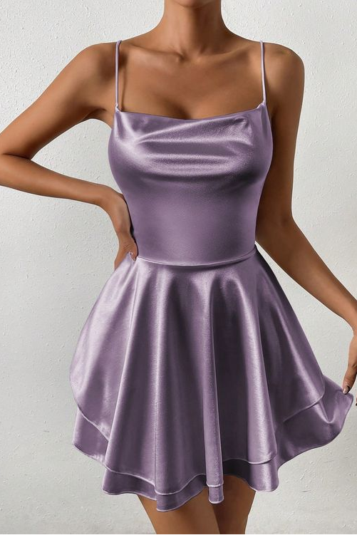 Luolandi Lovely A Line Spaghetti Straps Sleeveless Homecoming Dress Short Vacation Beach Dress Simple Birthday Party Dress