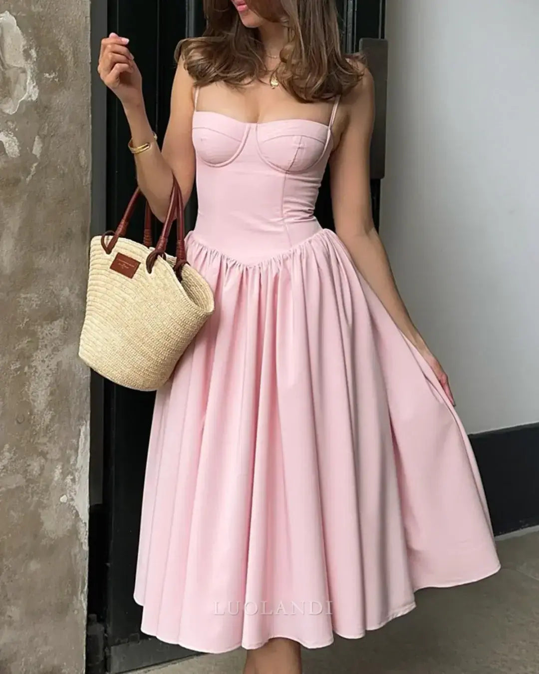 Luolandi Lovely A Line Spaghetti Straps Sleeveless Prom Dress Sweet Party Dress Cute Wedding Guest Dress