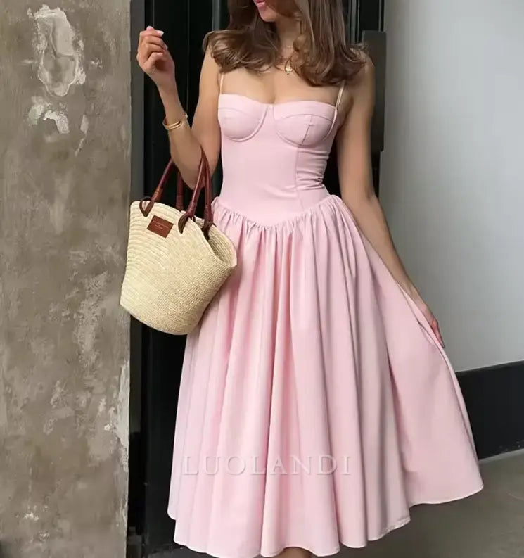 Luolandi Lovely A Line Spaghetti Straps Sleeveless Prom Dress Sweet Party Dress Cute Wedding Guest Dress