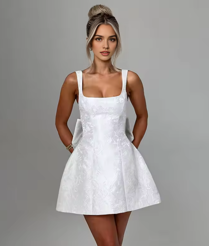 Luolandi Lovely A Line Straps Birthday Party Dress With Bow Short Homecoming Dress Cute Summer Holiday Mini Dress