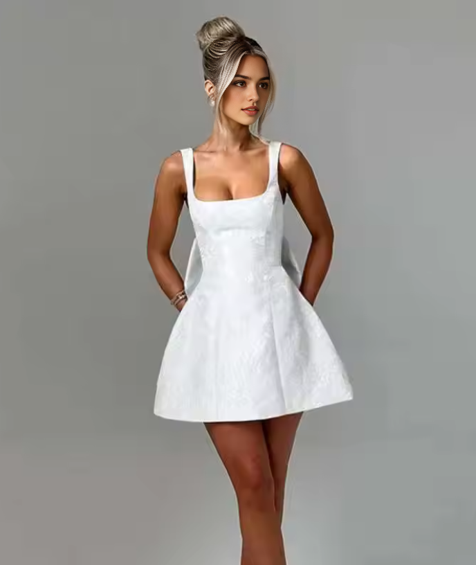 Luolandi Lovely A Line Straps Birthday Party Dress With Bow Short Homecoming Dress Cute Summer Holiday Mini Dress