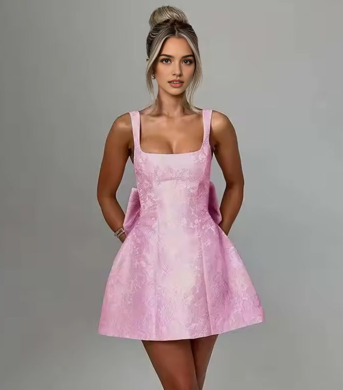 Luolandi Lovely A Line Straps Birthday Party Dress With Bow Short Homecoming Dress Cute Summer Holiday Mini Dress