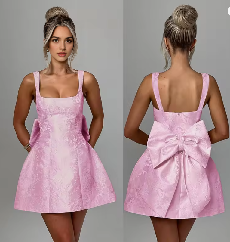 Luolandi Lovely A Line Straps Birthday Party Dress With Bow Short Homecoming Dress Cute Summer Holiday Mini Dress