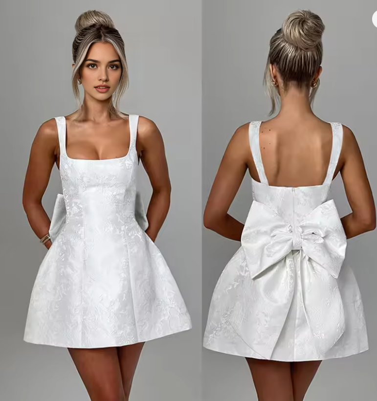 Luolandi Lovely A Line Straps Birthday Party Dress With Bow Short Homecoming Dress Cute Summer Holiday Mini Dress