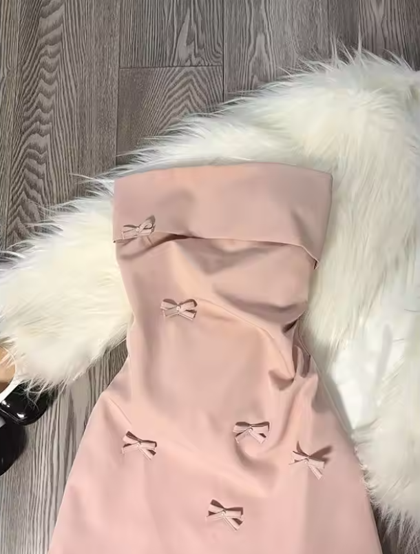 Luolandi Lovely Sheath Strapless Birthday Party Dress With Bow Short Homecoming Dress Cute Summer Holiday Mini Dress